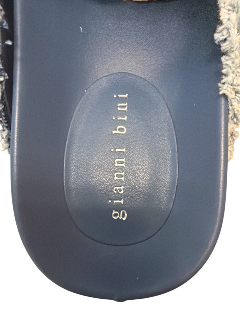 Gianni Bini Embellished Denim Patchwork Platform Mules Rhinestone Pearl 8.5 - Picture 6 of 8
